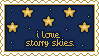 stamp with moving stars that says 'i love starry skies'