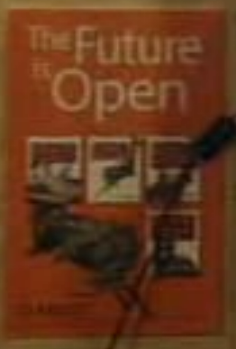orange sign with white text reading 'the future is open'